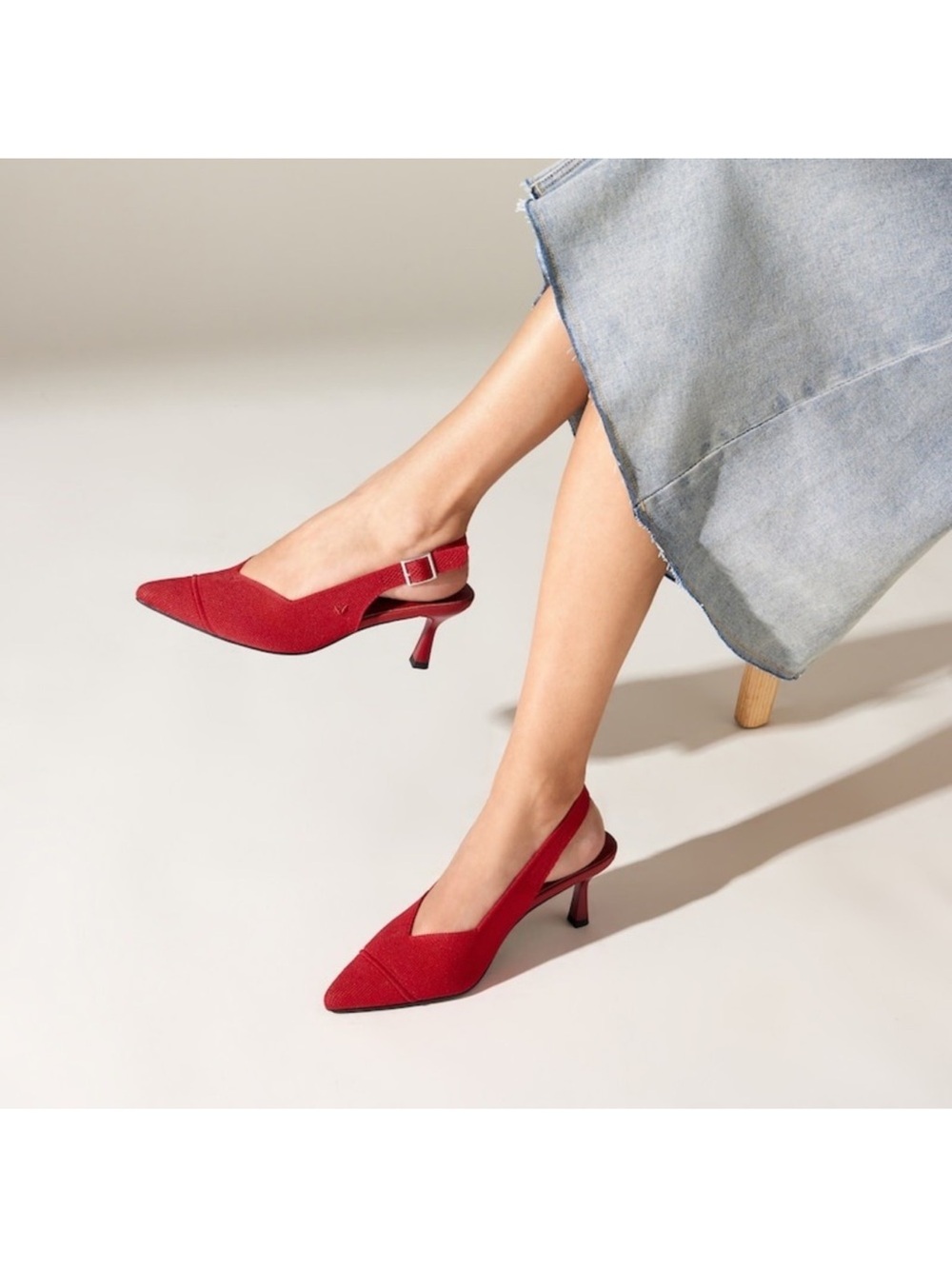 Classic Red Pointed Slingback Kitten Heels size 39